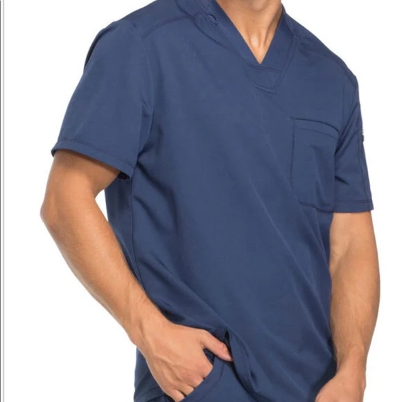Men's Dickies Dynamix V-Neck Scrub Top with Zipper Pocket, Navy Blue - Picture 1 of 14